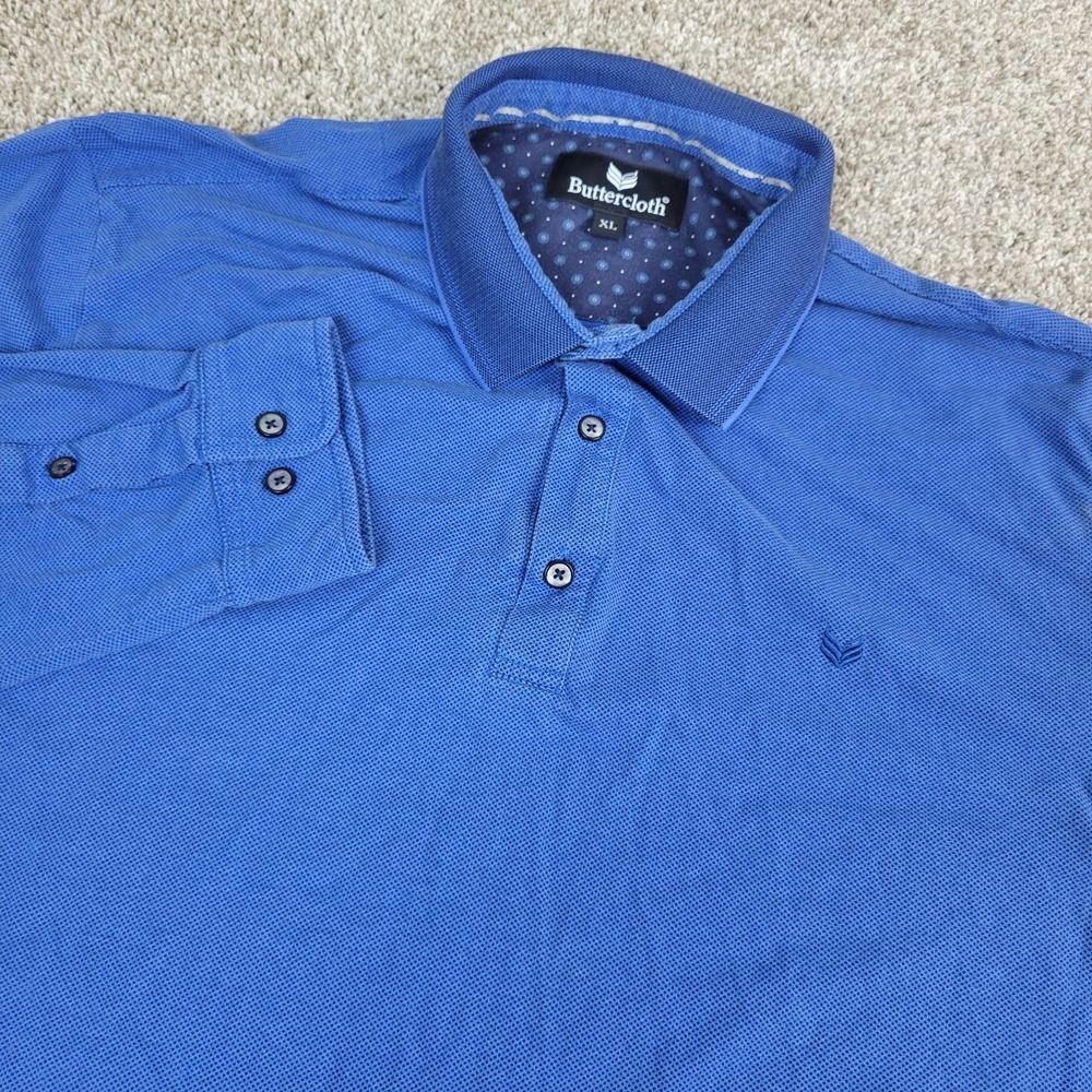 Butter Cloth Mens XL Blue Performance Stretch‎ Long Sleeve Polo